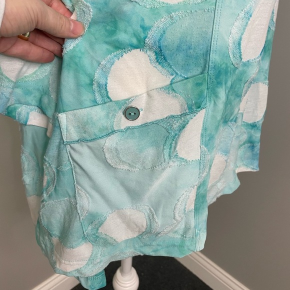 Ali Miles Tunic Top Art to Wear Textured Circles Seafoam Green Pockets PXL - Picture 3 of 6